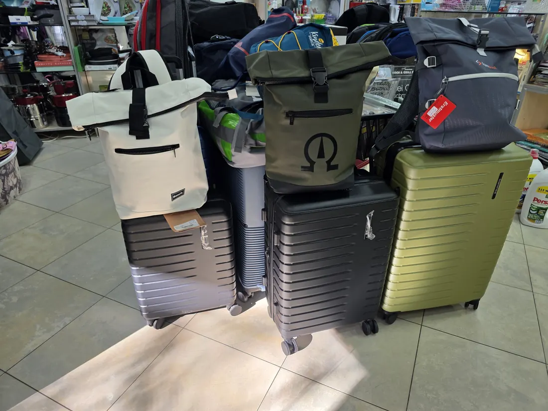Suitcases and backpacks in the shop