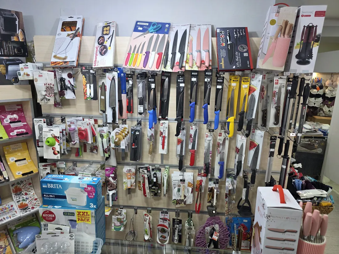 Wall of kitchen knives and utensils in the Stara Zagora shop